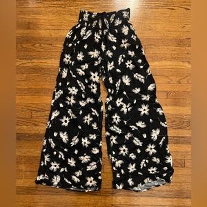 Black Floral Wide-Leg Pants